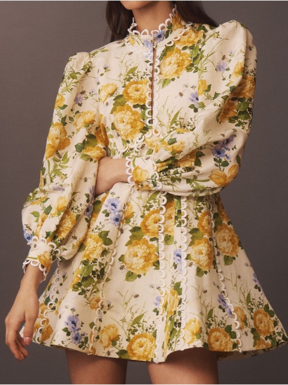 BHLDN Kali Long Sleeve Linen Fit & Flare Dress Size 6